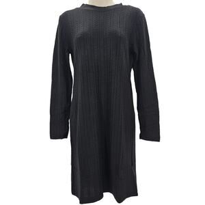 Band Of The Free Womans size L Black Long Sleeve Rib Knit Midi Sweater Dress NEW
